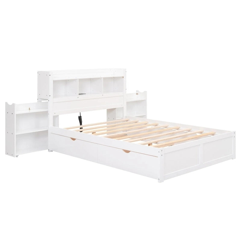 Lit plateforme de rangement avec étagères coulissantes