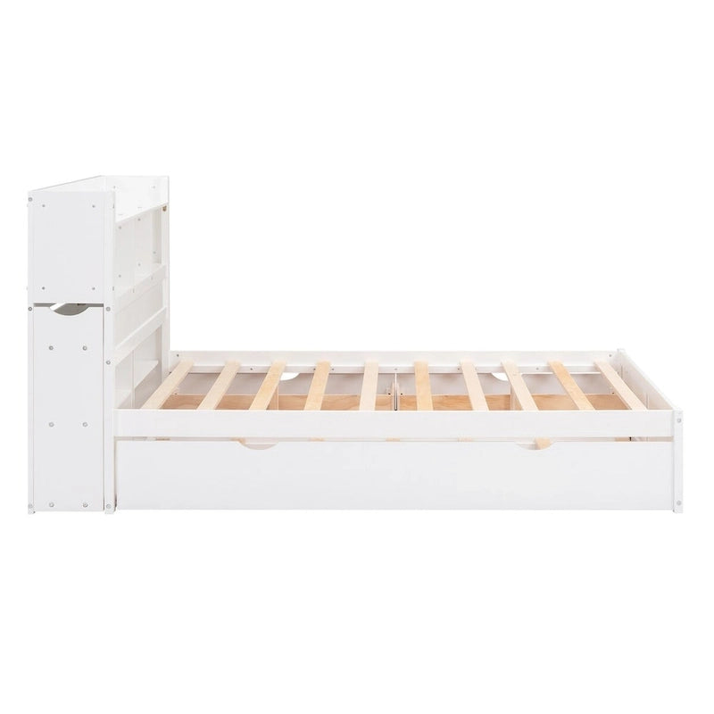 Lit plateforme de rangement avec étagères coulissantes