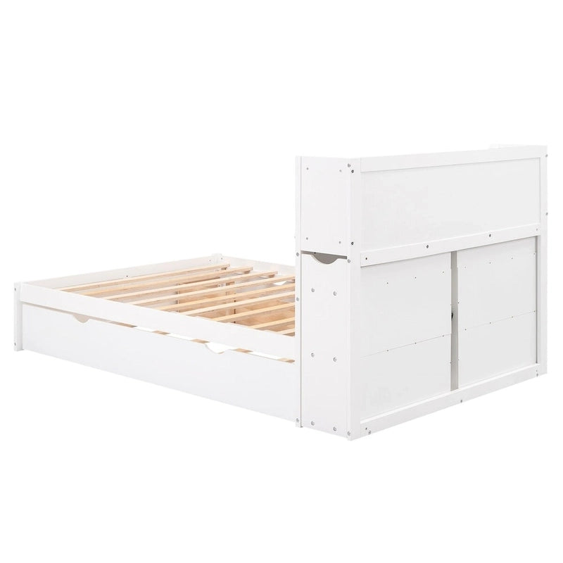 Lit plateforme de rangement avec étagères coulissantes