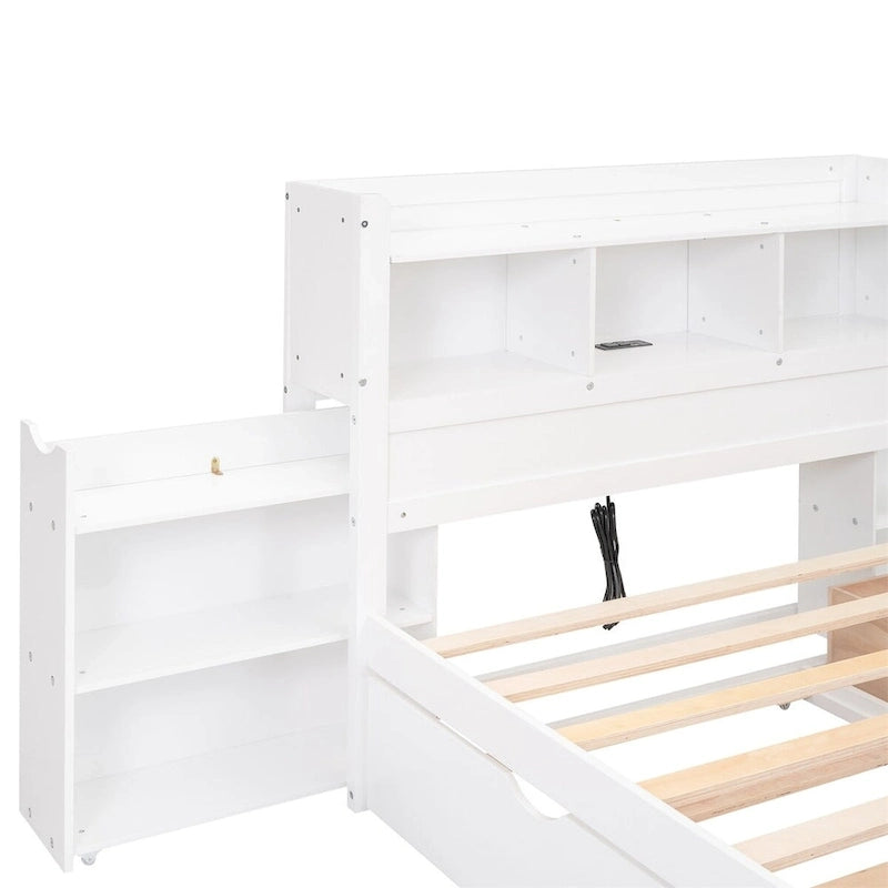 Lit plateforme de rangement avec étagères coulissantes