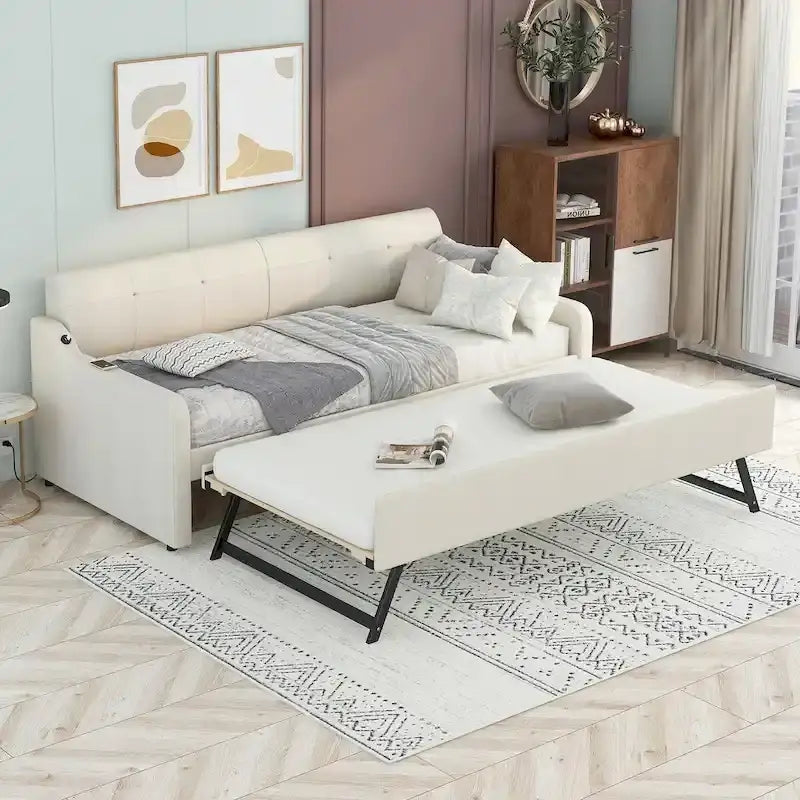 Lit de repos rembourré avec lit gigogne et chargement USB