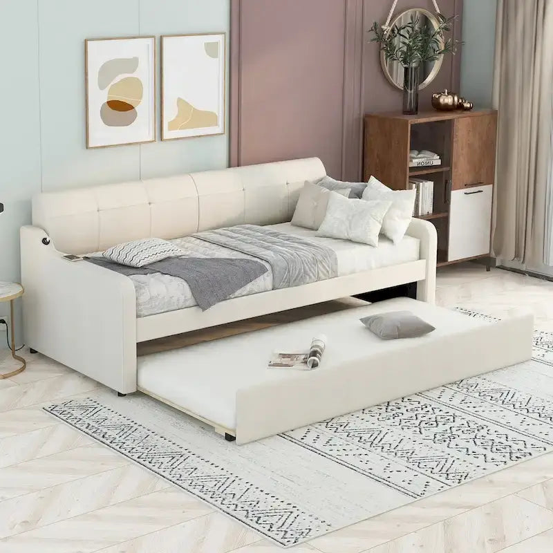 Lit de repos rembourré avec lit gigogne et chargement USB