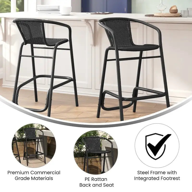 Tabourets de bar en rotin d'intérieur/d'extérieur
