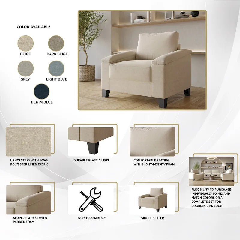 Fauteuil en lin rembourré de style simple