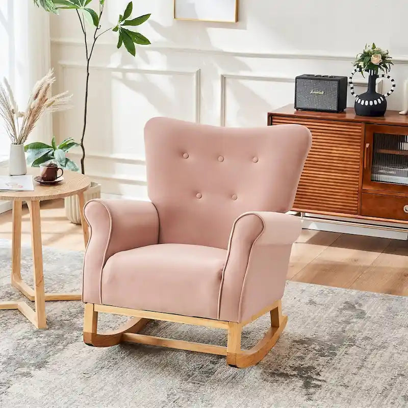Fauteuil à bascule confortable pour chambre d'enfant, rembourré en tissu
