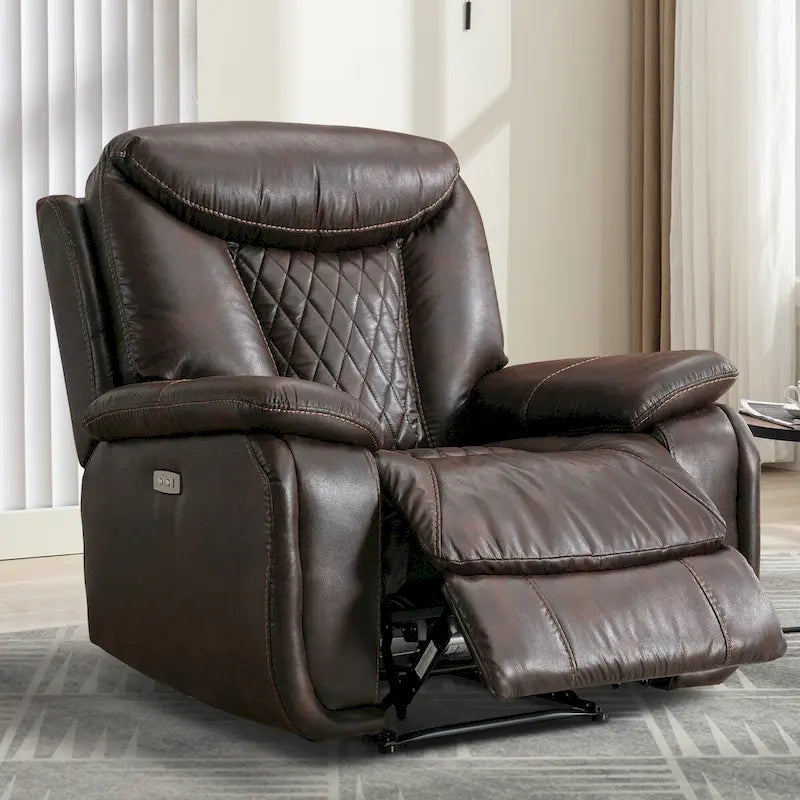 Fauteuil inclinable électrique en cuir avec repose-pieds confortable