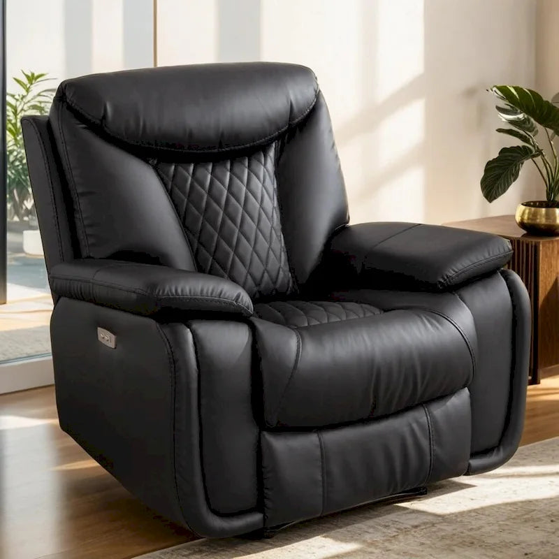 Fauteuil inclinable électrique en cuir avec repose-pieds confortable