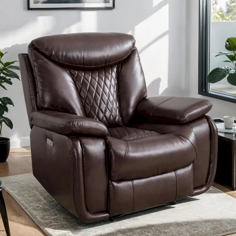 Fauteuil inclinable électrique en cuir avec repose-pieds confortable