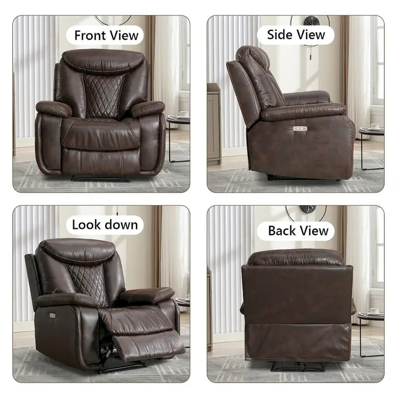 Fauteuil inclinable électrique en cuir avec repose-pieds confortable