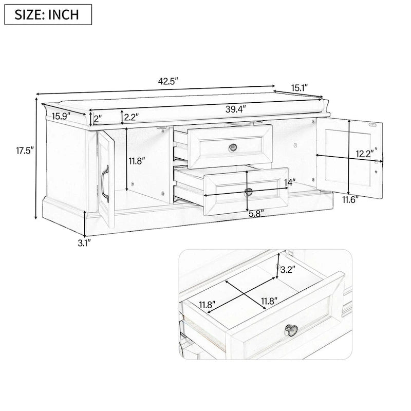 Bancs Coffres de Rangement et Coussin Amovible