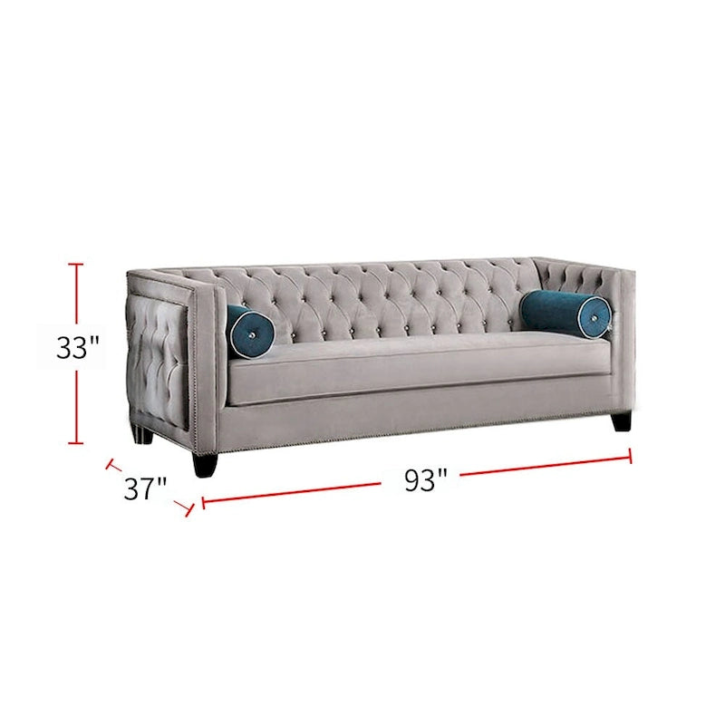 Canapé en tissu aspect velours avec capitonnage à boutons