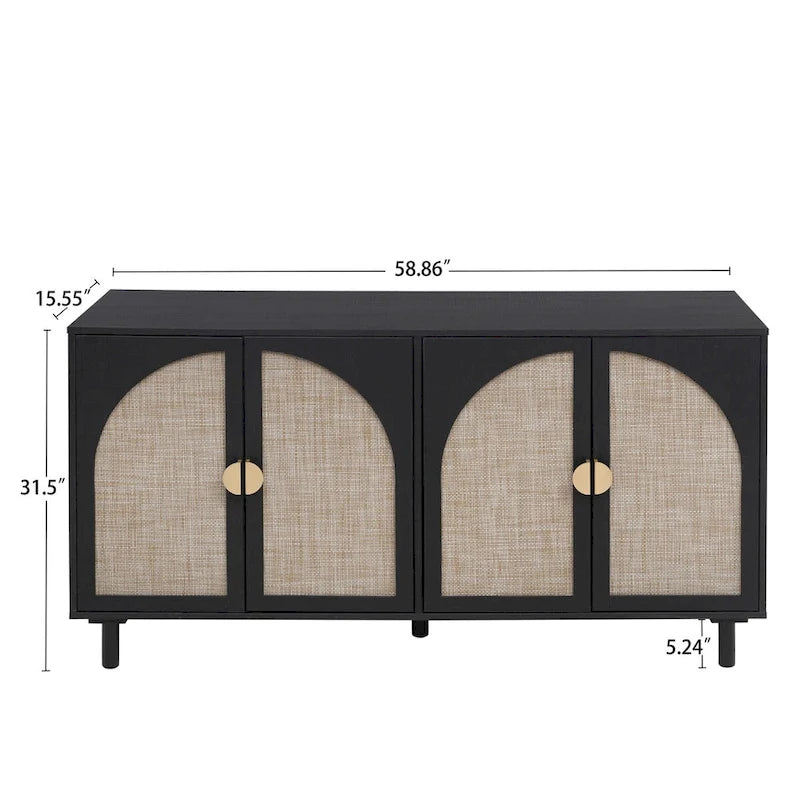 Meuble bas moderne à 4 portes avec étagère réglable
