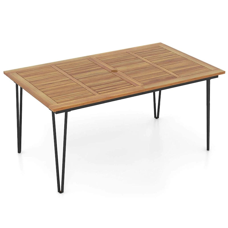 Table à manger d'extérieur avec plateau en bois d'acacia et pieds en métal
