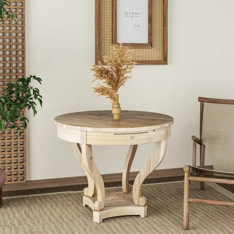 Table basse ronde de petite taille style ferme avec pieds incurvés