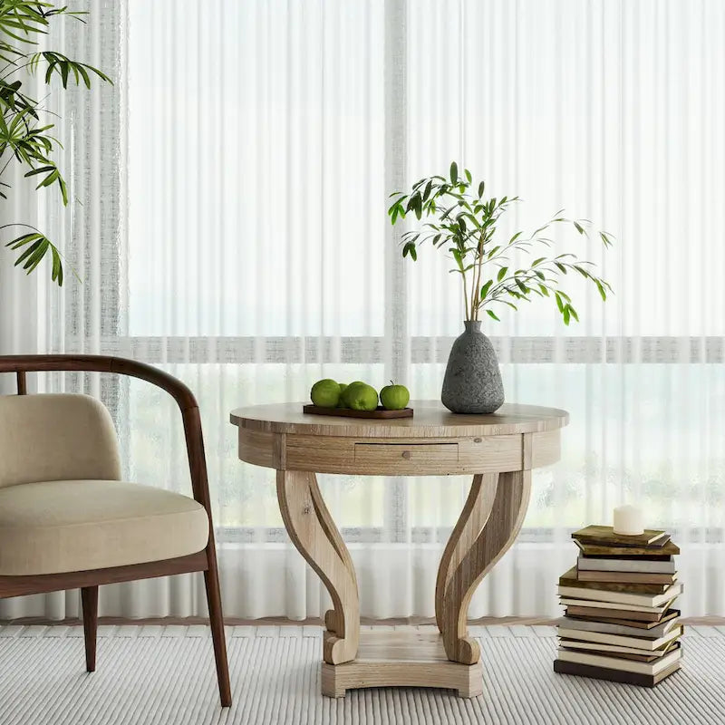 Table basse ronde de petite taille style ferme avec pieds incurvés