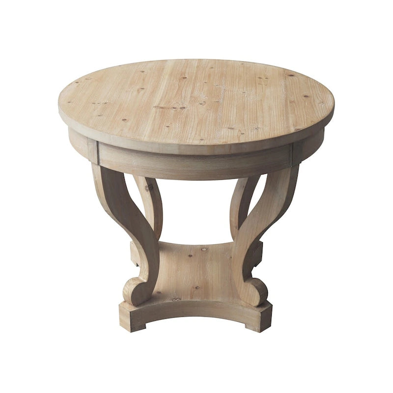 Table basse ronde de petite taille style ferme avec pieds incurvés