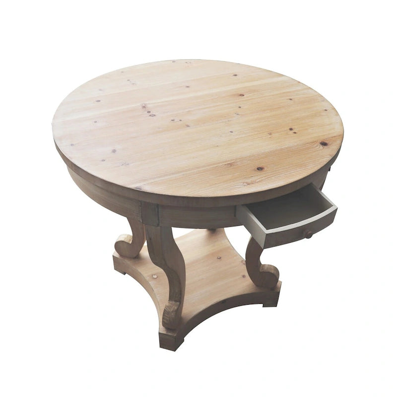 Table basse ronde de petite taille style ferme avec pieds incurvés