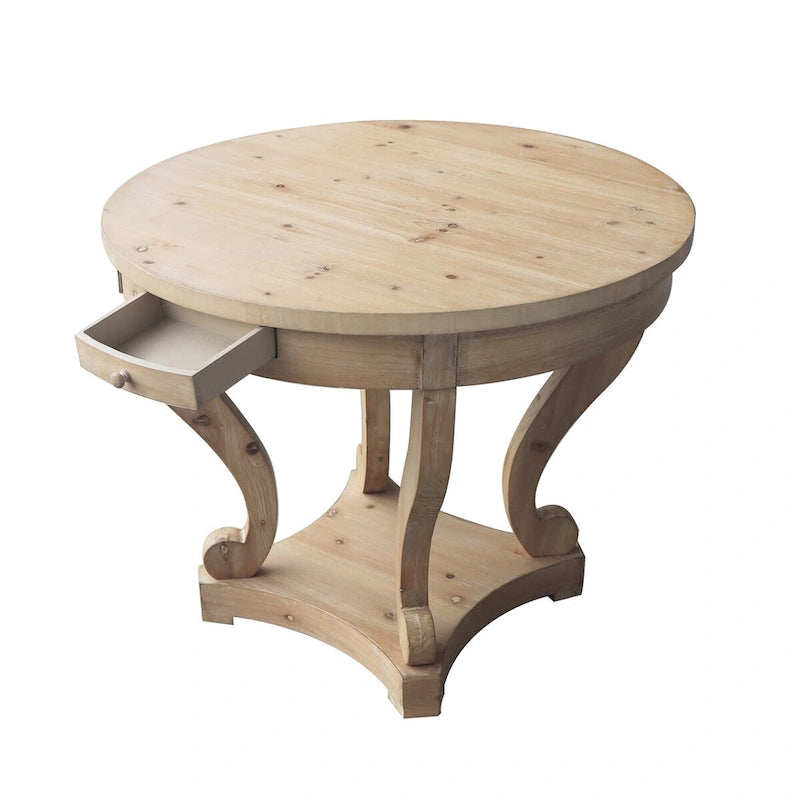 Table basse ronde de petite taille style ferme avec pieds incurvés