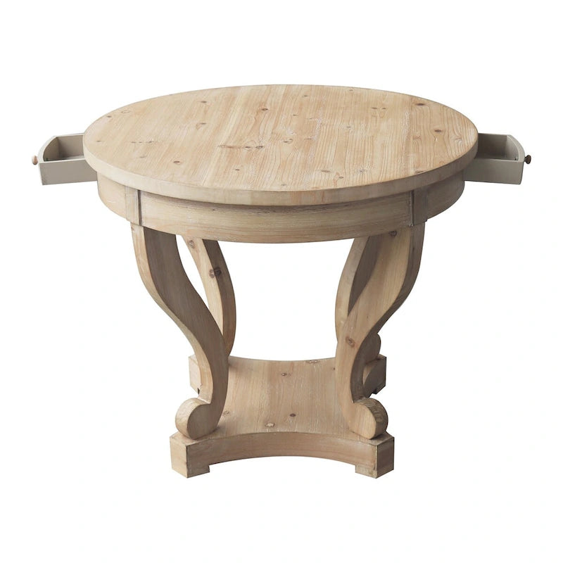 Table basse ronde de petite taille style ferme avec pieds incurvés