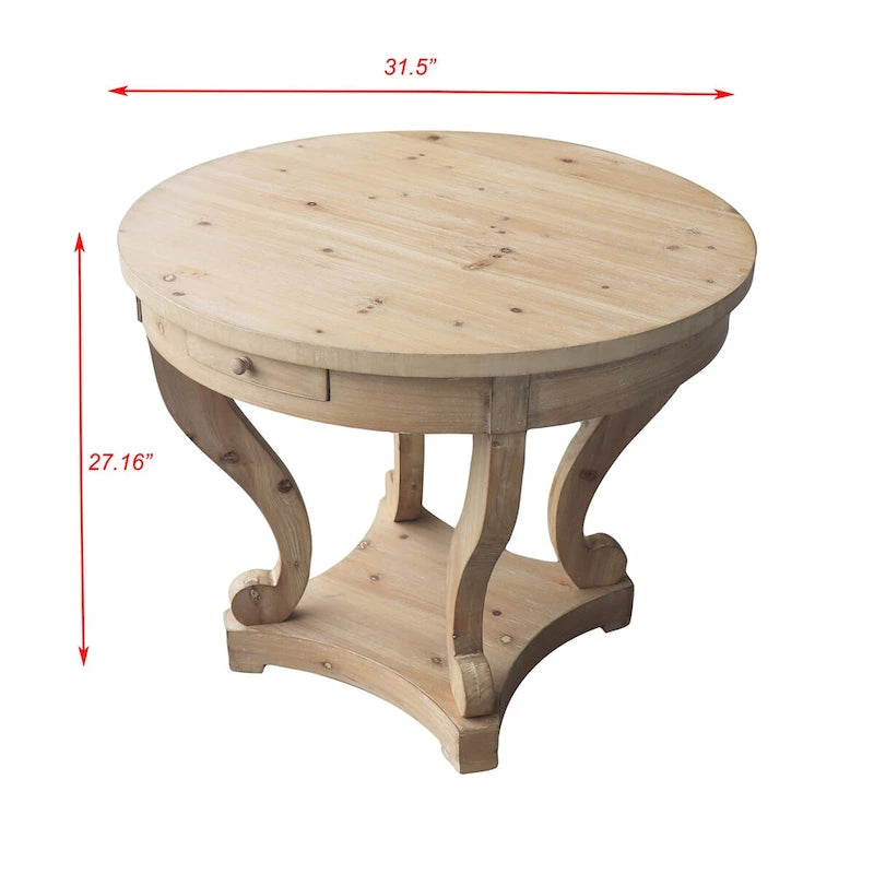 Table basse ronde de petite taille style ferme avec pieds incurvés