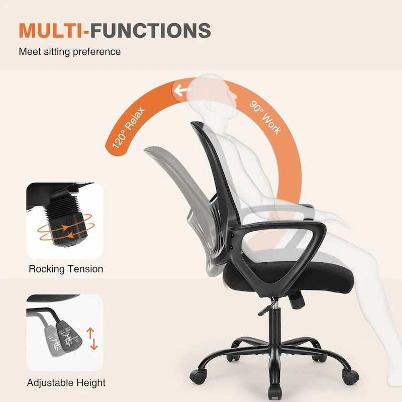 Chaises de bureau et chaises de maison en maille avec accoudoirs fixes